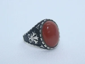 YEMENI HOMBRE ANILLO ÁGATA PIEDRA ESTERLINA 925 Akik Aqeeq plata Oriente Medi... - Imagen 1 de 8