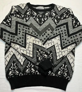 Suéter para hombre Gabrielle vintage años 80 gris geométrico negro suéter - Imagen 1 de 7