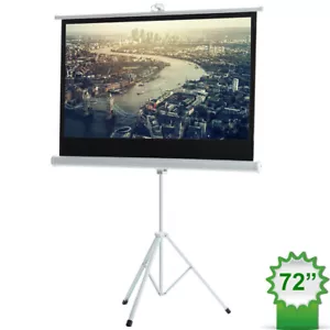 More details for manual pull-down tripod projector screen stand 16:9 tv movies home theater white