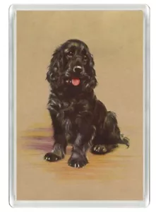 COCKER SPANIEL NEGRO PERRO SENTADO ARTE IMPRESIÓN NOVEDAD NEVERA IMÁN GRAN REGALO - Imagen 1 de 1