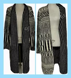 $ 268 Bcbg MaxSport L lange Strickjacke Staubpullover strukturiert schwarz beige Größe L - Bild 1 von 12