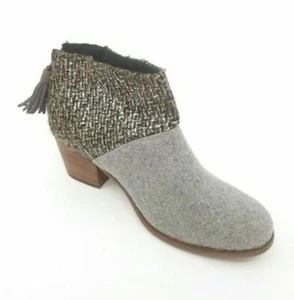 Toms Womens Leila Bootie Grey Felt Shine Zip Up Size 5.5 Shoes Boots - Picture 1 of 5