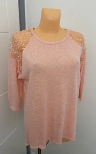 New ladies mix coral casual lace trim long top / knitwear blouse size UK 16 - Picture 1 of 11
