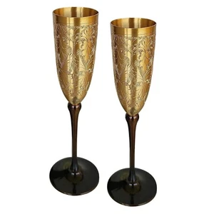 Antique Brass Plated Champagne Flute Wine Glass Set of 2 (200 ml) For Gift - Picture 1 of 6