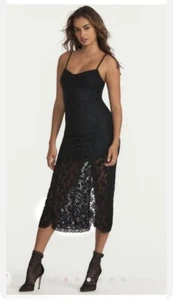Love Shack Fancy Sima Negro Encaje Midi Vestido Deslizante S Nuevo con etiquetas - Imagen 1 de 9