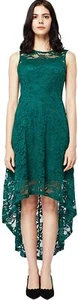 Damen Vintage Blumen ärmellos Hi-Lo Cocktail formell Swing Kleid (S) (GRÜN)  - Bild 1 von 6
