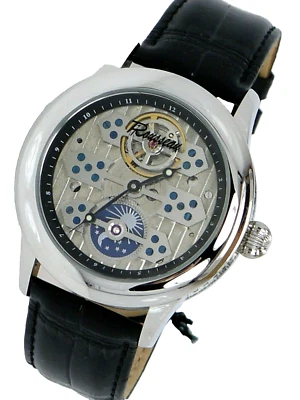 NUEVO RELOJ ROUSSEAU GESTALT AUTOMÁTICO TRIPLE PUENTE ESQUELETO PLATA CUERO NEGRO Foto 1 de 4