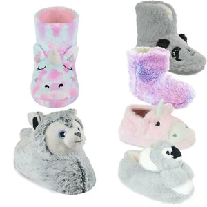 Kids Girls Novelty Animal Slippers Unicorn Husky Dog Rainbow Koala Bottee 9 - 3 - Picture 1 of 10