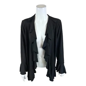 Linea by Louis Dell' Olio Moss Crepe Ruffle Cardigan Jacket Black Large Size - Picture 1 of 2