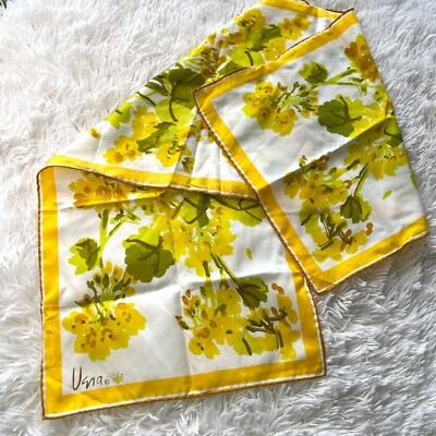 Bufanda rectangular vintage de nailon Vera amarilla acuarela flores Japón Foto 1 de 4