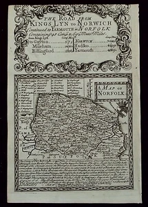 NORFOLK COUNTY MAP, BRITANNIA DEPICTA, original antique map, Bowen, 1720 - Picture 1 of 2