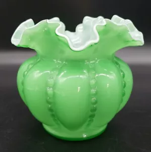RARE Fenton Green Cased Glass Beaded Melon Bowl Vase! ๐ฅ๐ฅ - Picture 1 of 6