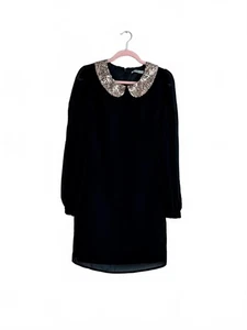 Elegant black TU dress, size 10, featuring a stunning sequin Peter Pan collar - Picture 1 of 6
