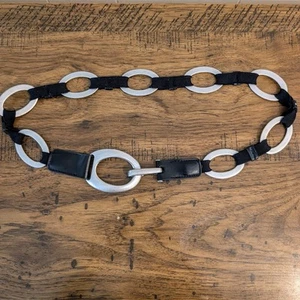 Suzi Roher Style Oval O Ring Link Leather Stretch Chain Belt Large 34” READ - Picture 1 of 10