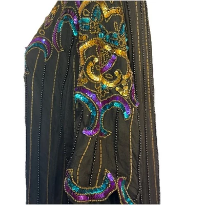 Túnica vintage Jewel Queen 100 % seda lentejuelas cuentas manga corta talla 4B o 1X Foto 1 de 4