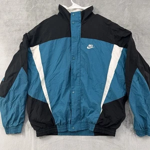 Vintage Nike Jacket Mens Large Blue/Teal Windbreaker Full Zip Swoosh 90s Retro - Picture 1 of 21