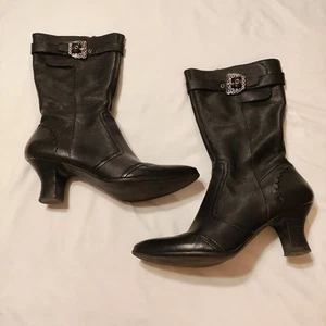 Women's Size 9.5 Black Leather Nicole Boots (Zip Up Mid Calf) - Picture 1 of 9