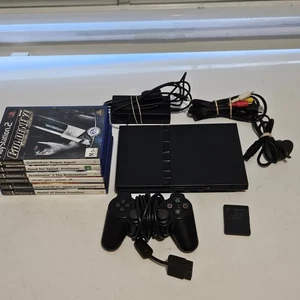 PS2 Slim Console SCPH-75002 + Controller, Memory Card, Cables & Games - Bild 1 von 17