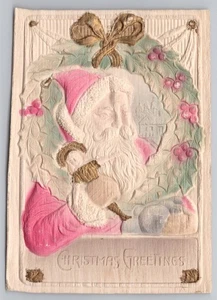 Postkarte ungeteilter Rücken stark geprägt rosa Gewand Weihnachtsmann handkoloriert Weihnachten - Bild 1 von 2