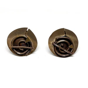 1994 SIGNIERTE BRONZE Kunsthandwerk Abstrakt GEOMTRIC Modernist Ohrringe Sterling Post - Bild 1 von 6