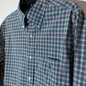 Ralph Lauren Shirt Mens Medium Green Red Check Plaid Button Down Preppy Pony - Picture 1 of 11