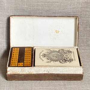 Antique Rare c1850 Reynolds Piquet Playing Cards Game Set Scoreboards & Pegs Box - Picture 1 of 24