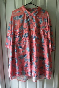 Camisa de Pesca Océano+Costa Talla 4x Coral y Azul con Palmeras Pez Espada Barcos - Imagen 1 de 8