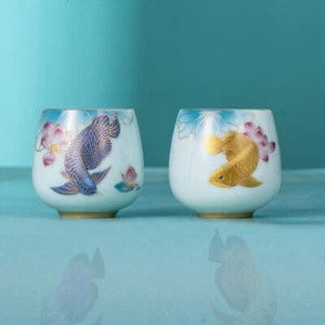 One Pair Tea Cup Porcelain Double Cup Chinese Handmade Celadon Master Cup 150ml - Picture 1 of 11