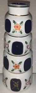 Vaso vintage vetro Lausizer bianco taglio a blu cobalto dipinto a mano cristallo - Foto 1 di 9