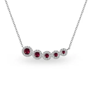 Sterling Silver Created Ruby Graduated Journey Necklace with White Topaz Accents - Picture 1 of 3