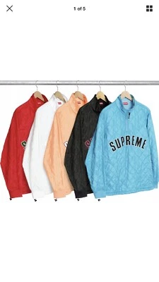 Supreme Quilted Arc Logo Half Zip Pullover Peach size Large Box Logo S/S 17 - Image 1 of 3