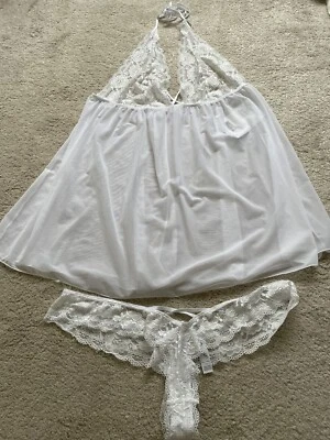 LADIES DREAMGIRL WHITE STRETCH BABYDOLL + THONG UK SIZE 1X - 2X (PLUS SIZE) BNWT - Image 1 of 4