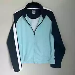Reebok Windbreaker Jacket Navy Aqua Full Zip Classic Lined Sports Outdoor Large - Picture 1 of 7