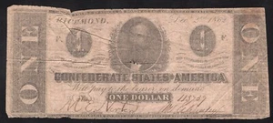 ⭐⭐ T-55 1862 $1 CONFEDERATE CURRENCY **CIVIL WAR** ONE DOLLAR BILL 113739 - Picture 1 of 2