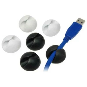 PACK OF 6 SELF ADHESIVE CABLE ORGANISERS - WHITE & BLACK - Picture 1 of 1
