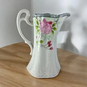 Vintage Nippon Porcelain Pitcher Pink Red Flowers Made In Japan - Picture 1 of 5