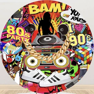 GRAFFITI 90S BANNER ROLLERBLADES DJ RAP ROUND BIRTHDAY PERSONALISED BACKDROP - Picture 1 of 2
