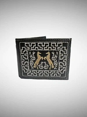 Carteira masculina de couro bordada prata Billetera Cartera Plata Vaquero Caballo - Imagem 1 de 3