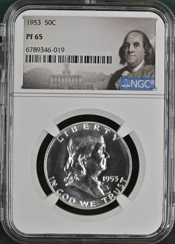 1953 Proof Franklin Half Dollar - NGC PF 65 Benjamin Franklin Label Cover