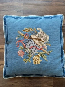 Vintage Gorgeous Needlepoint Pillow Musical Instruments Floral Seat Cover Piano  - Picture 1 of 12