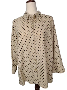 White Stag Long Sleeve Womens Shirt Top Black Polka Dot Beige Tan Color Size L - Picture 1 of 10