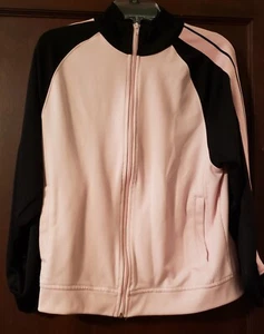 Passports Jacket L Pink w/Black Zip Front Knit at Neck, Cuffs & Band 100% Poly - Picture 1 of 7