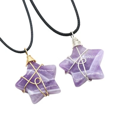 Collar con colgante de estrellas de piedras preciosas envueltas en alambre para mujeres y hombres 2 piezas dorado plata Foto 1 de 4