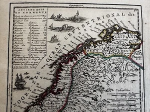 Norway sea monsters ship Scandinavia coast 1719 Chiquet attractive antique map - Picture 1 of 4