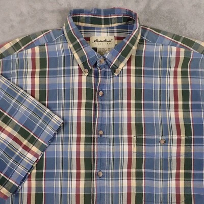 Eddie Bauer Shirt Adult Extra Large Blue Green Short Sleeve Plaid Stripes Hiking - Image 1 of 4
