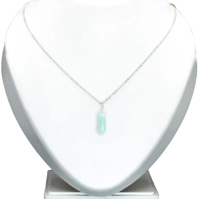 Blu Calcedonio Matita Punto Finita Ciondolo Artigianale 925 Argento 20 " Catena - Immagine 1 di 4