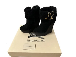 Burberry Brit Suede Shearling 130 Ankle Wedge Booties 35 EU / 5 US NIB - Picture 1 of 11