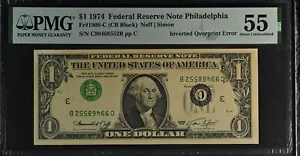 1974 $1 FR 1908-C Federal Reserve Note - Inverted Overprint Error - PMG AU 55 - Picture 1 of 4