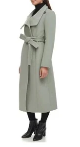 KENNETH COLE Convertible Collar Wool Blend Belted Maxi Coat Sage Color in size 4 - Picture 1 of 9