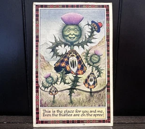 Vintage 1952 Anthropomorphic Scottish Kilt Flower Postcard Dumfries Scotland - Picture 1 of 8